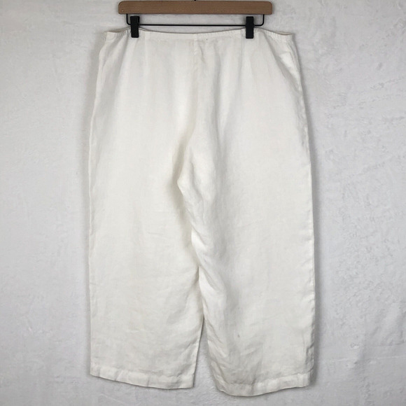 EILEEN FISHER 100% Linen Pants Cropped Sz PL White Side Zip Wide Leg Lagenlook - Picture 2 of 11